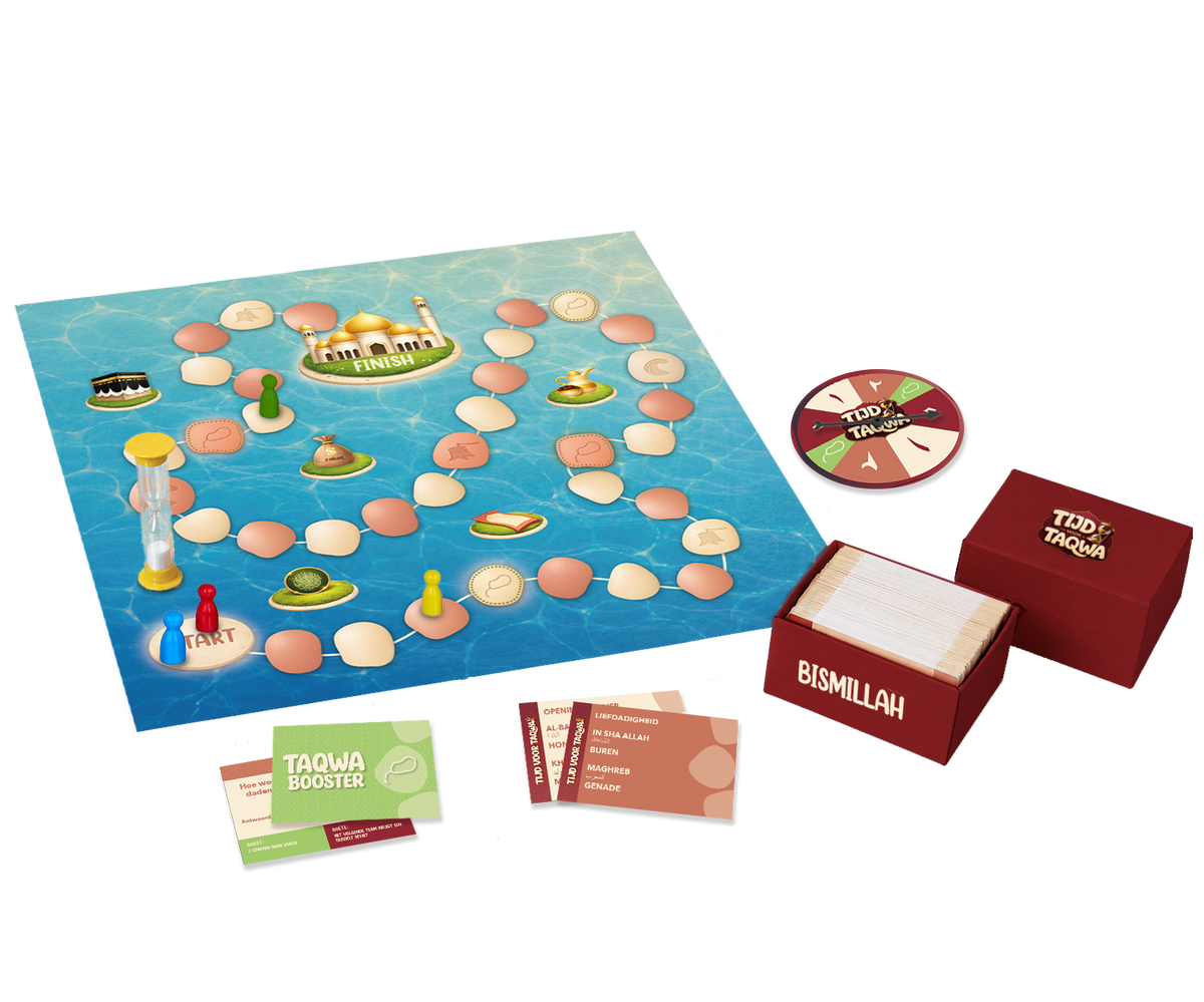 Tijd voor Taqwa Original islamitisch bordspel met speelbord, kaarten en draaischijf